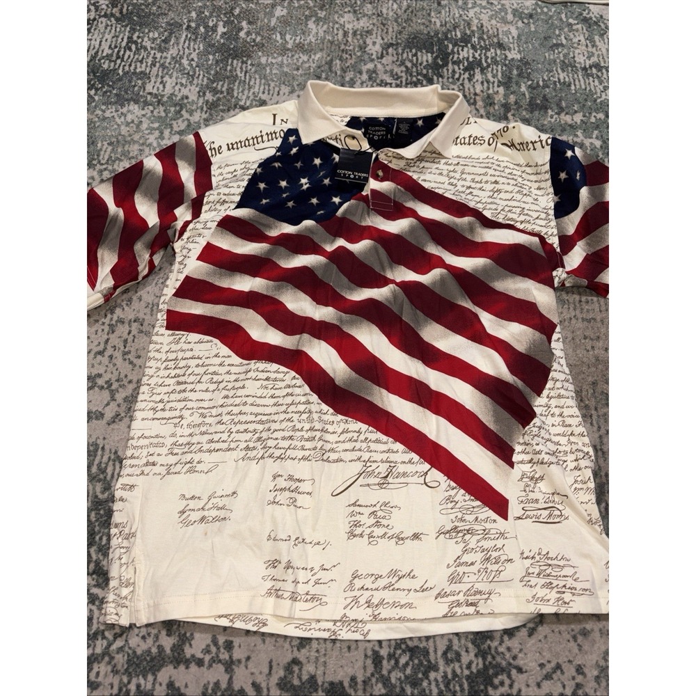 vintage Patriotic Constitution Cotton Traders Sport shirt NEW Large Deadstock